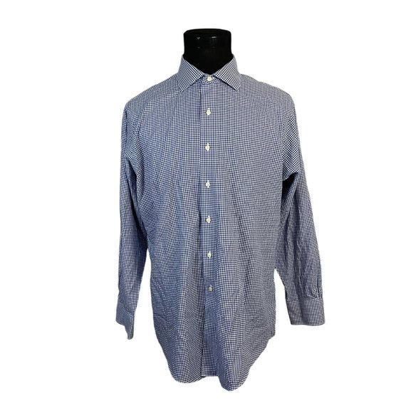 Brooks Brothers Men's Regent Blue White Check Long Sleeve Button Front Shirt 17 - Picture 2 of 9